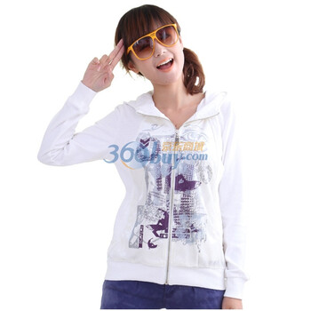新珑新 SLS 新春时尚韩版女装休闲开衫连帽卫衣外套 9126白色 XXL