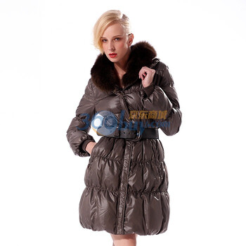 波司登羽绒服 女亮面狐狸毛领中长款 BR1902 米色 185/104A(XXXL)