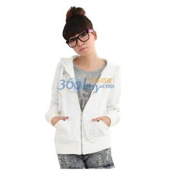 洛熙 RR 冬款新装韩版女长袖带帽配羊毛短外套卫衣1129077 白色 XL