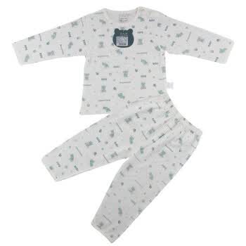 巧尼熊 宝宝服饰 肩开单面料印花纯棉内衣家居服空调服3019 印蓝 90码