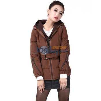 2011新款 雪中飞羽绒服 女针织双帽休闲短款 XR9052 褐色 185/104A(XXXL)