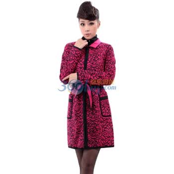 AIYOR/爱约 2011新款冬季女装 盘花腰节系带 气质长款大衣1339 红色 XL