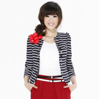 TT.COLOR 新款 秋装女装 海军服条纹 百搭小外套 J11 蓝色 L