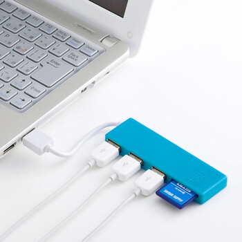 日本SANWA SUPPLY USB-HCS307BL 带SD口的高速3口USB2.0集线器 支持Window7 蓝色