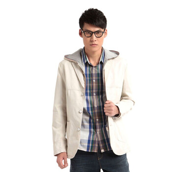 Jack Jones/杰克琼斯 外套 纯棉连帽假两件西服C(浅沙色)|212108019121 195/112A/XXXL