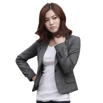 韩都衣舍 韩国西装春季新品新年春装女纯色修身长袖西装LU1004 灰色 L