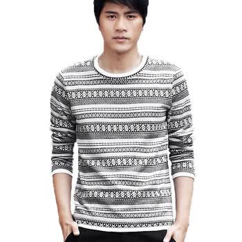 诠渡良品trenduality 秋季纯棉休闲男士潮流品质长袖T恤#81530 灰色 XXL