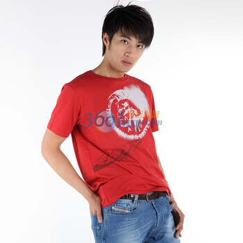 DIESEL 迪赛 男士圆领T恤 人头logo款 zn 8034096584XXX款 红色 L