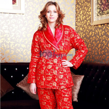 禾风HOFO 100%全棉冬季女款加厚夹棉睡衣套装时尚家居服226118 170