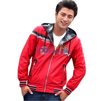 TUOYI2011新品男式秋冬新款时尚修身夹克两面穿连帽外套103红色XXL