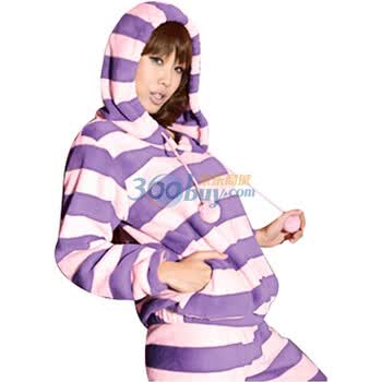 Gainreel歌瑞尔 家居服甜蜜解构珊瑚绒条纹可爱家居服套装 紫色 XXL