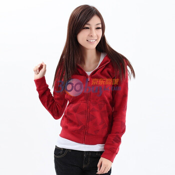 以纯 秋 女装印花带帽开胸卫衣外套 80423500 159元 红色 XL