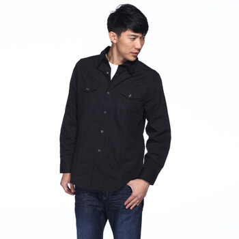 IZOD 秋季新品纯棉暗格纹刺绣小尖领长袖衬衫 3061912110200黑色系XXL(185/102A)