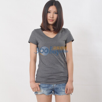 Gecom 杰衣谷 新款2012夏季款 女款 时尚修身百搭休闲T恤 V领基本款女式T恤01030114 深花灰色 均码