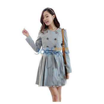 韩都衣舍 韩国风衣秋冬装新款女装双排扣风衣DT1013 蓝色 L