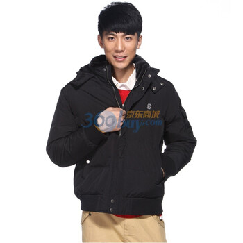 IZOD 90%白鸭绒冬季新品拉链连帽男士羽绒服 2061901408200黑色XXL(185/102A)