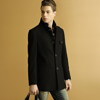 浪氏威尔lansiwear2011冬季品味男装修身立领外套保暖西服LWAJJ1063 黑色 54