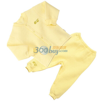 贝贝怡（bornbay） BB105-516 宝宝服 前开扣上衣全开扣开裆裤保暖套装 淡黄 90码