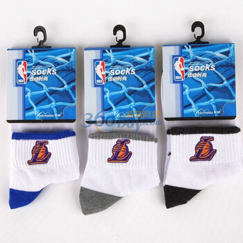 NBA精梳棉湖人队男士休闲袜E053杂色三双装 尺码26-28cm 均码