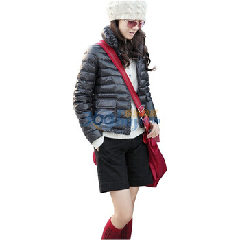 艾米 AMII 女人味立领褶边修身保暖羽绒服 11120375 黑色 XL
