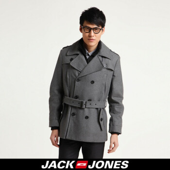 Jack Jones/杰克琼斯 外套 含羊毛假两件长款呢子风衣B(灰)|211427016100 195/112A/XXXL