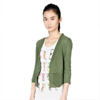 MO&Co. 摩安珂 moco 纯色七分袖纯棉外套M111COT65 44军绿 L