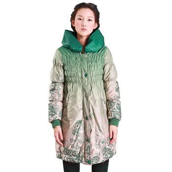 久拉拉JIULALA 2011冬装 女 花纹 收腰修身 长款羽绒服J104Y016 草绿 XL
