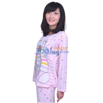 贝儿舍 M0903-M码/L码/XL码 乐乐熊全棉哺乳衣套装 喂奶衣 孕妇内衣 粉色 XL