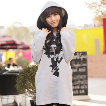 言若 2012新品秋装爆炸骷髅印花连帽卫衣女韩版 MO311226 浅灰色 M