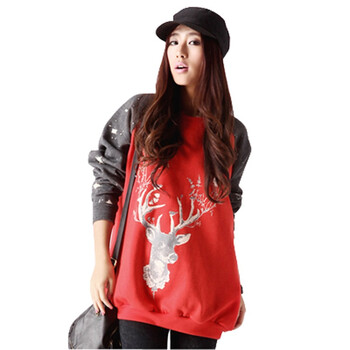 韩都衣舍 韩国卫衣春季新品新年春装女抓绒宽松卫衣DQ1012 红色 M