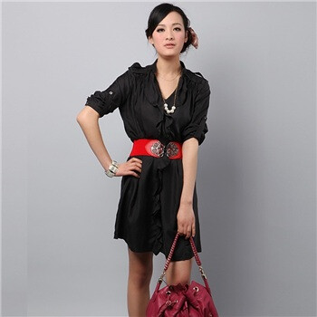 斐梵 Femfey 2012春夏新品时尚韩版女款立领长款衬衫连衣裙 112FF81B33 黑色 M
