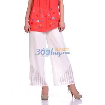 新橙美依中老年中年妈妈装女装 女式夏装松紧裤乔其纱女裤子6235 白色 3XL