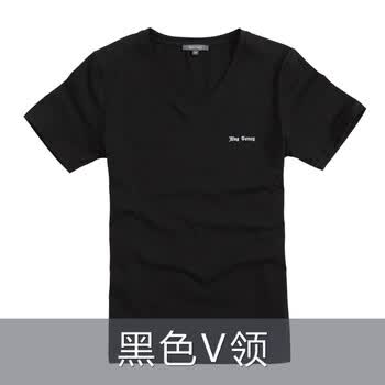 Max Toney男装春装经典简约百搭修身莱卡棉V领短袖T恤 106 黑色 XXL