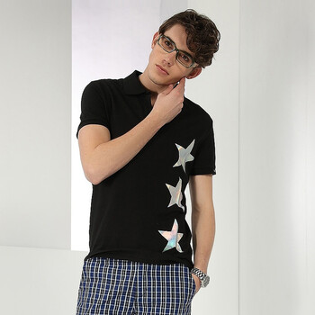 夏季新品 gxg 男士时尚印花POLO衫短袖T恤#02124678 黑色 XL