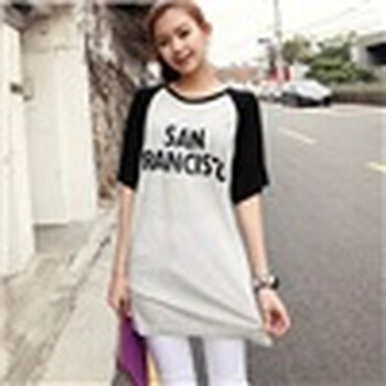 时尚起义 夏装韩国进口简洁插肩袖字母印花T恤 女584982 黑色 one