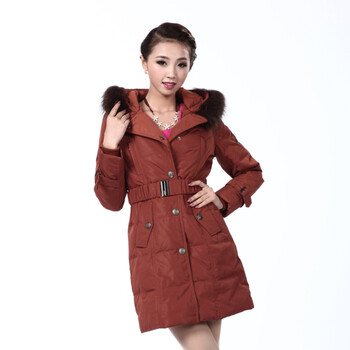 2011新款 康博羽绒服 女休闲毛帽中款面包 KB1114 桔红色 185/104A(XXXL)