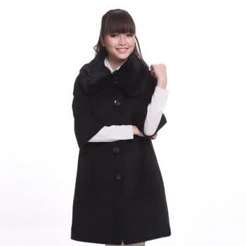 歌莉娅GOELIA 真毛领毛呢外套大衣541G6653 黑色 L