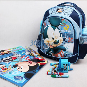 迪士尼Disney米奇儿童小学生书包文具礼盒套装 豪华书包大礼盒RE-598 蓝色