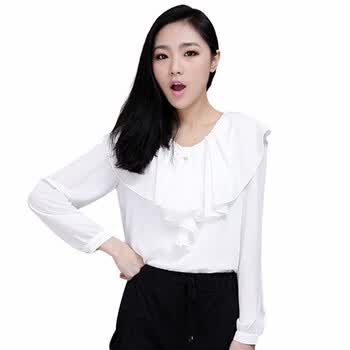 韩都衣舍 韩国2012春夏装女衬衫新款荷叶领长袖衬衫JK1239 白色 M