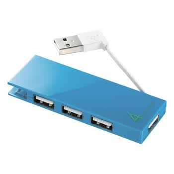 日本SANWA SUPPLY USB-HMB406BL 纯色4口高速便携式可收纳的USB2.0集线器 支持Win7 蓝色