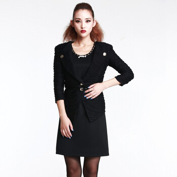 维克莱尔 VLoyal 秋装新款女装韩版爆款淑女气质修身七分袖西装小外套 VN-21810 黑色 L