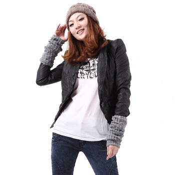 由你由我FUFM 2011秋装新品 女 耸肩洗皱皮革小西装 W10UFC021 黑色 L