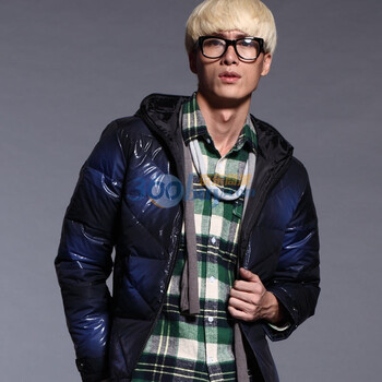 唐狮Tonlion男装连帽亮面休闲羽绒服110411073502 蓝色 XXL