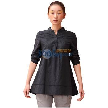 茵曼INMAN 2012春装新款女装大码宽松拼接中长款长袖衬衫821011076 深灰色 XXL