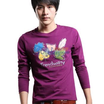 诠渡良品trenduality 秋季新款纯棉男士休闲长袖T恤#81719 深紫色 XXL