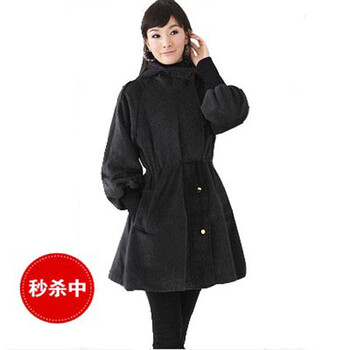 尚贵华2012新款韩版保暖收腰风衣毛呢外套 深灰色 XXL