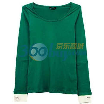 as安都*2011秋*百搭撞色连指袖口圆领长袖T恤9040233 绿色 M
