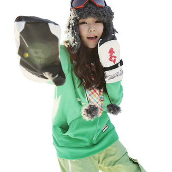 时尚起义 冬装韩国进口加绒休闲简洁帽衫 女564075滑雪季 绿色 XL