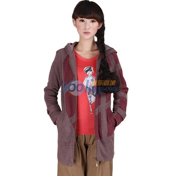 久拉拉 2012春装新品 双色拼接休闲卫衣J113F264 咖啡色 XL