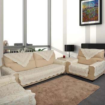MAXHOME|美客居 四人坐垫90x240CM 纯棉绣花防滑沙发垫 雅白
